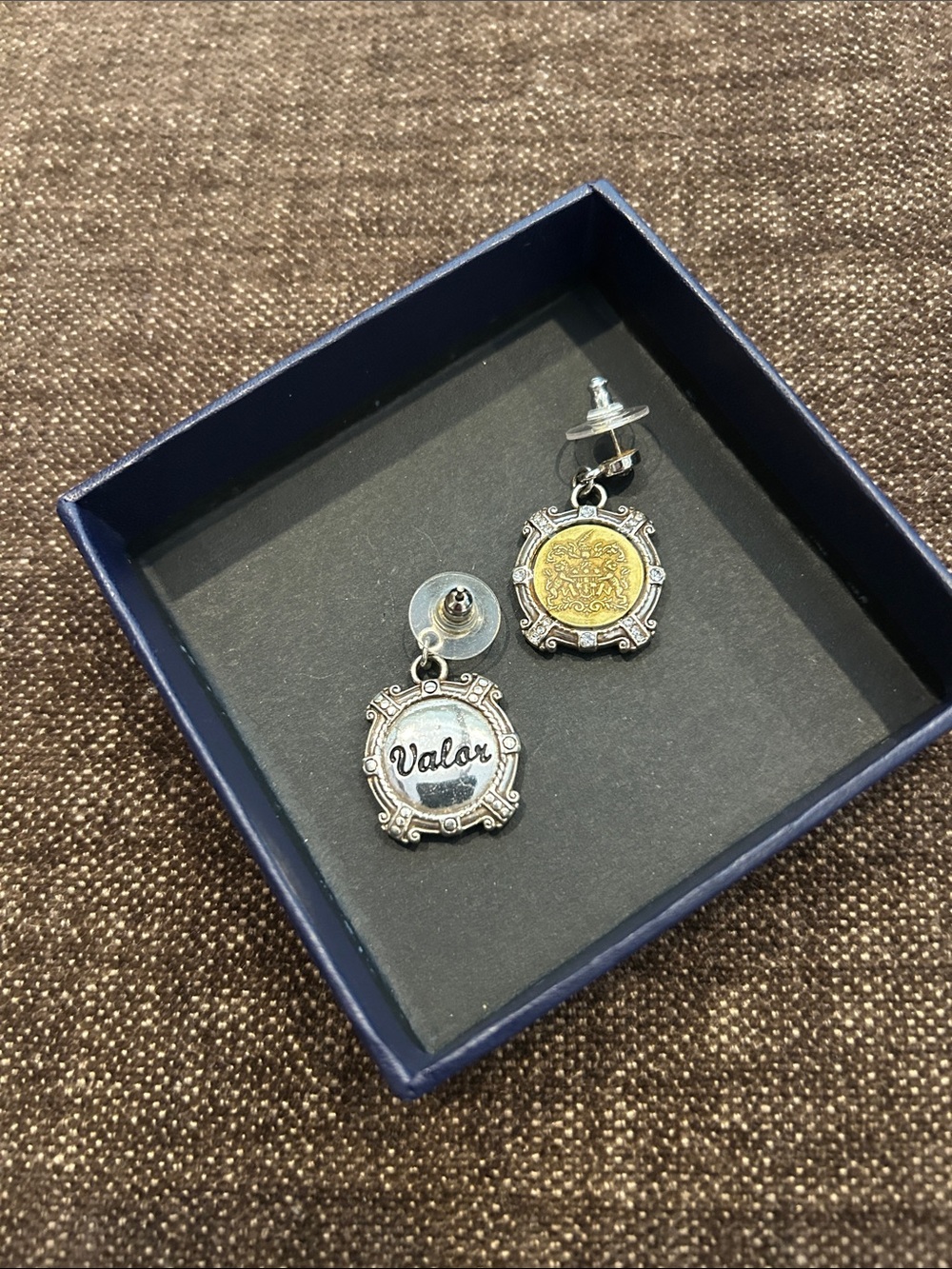 Brighton Valor Vintage Collection Gold and Silver Medallion Drop Earrings